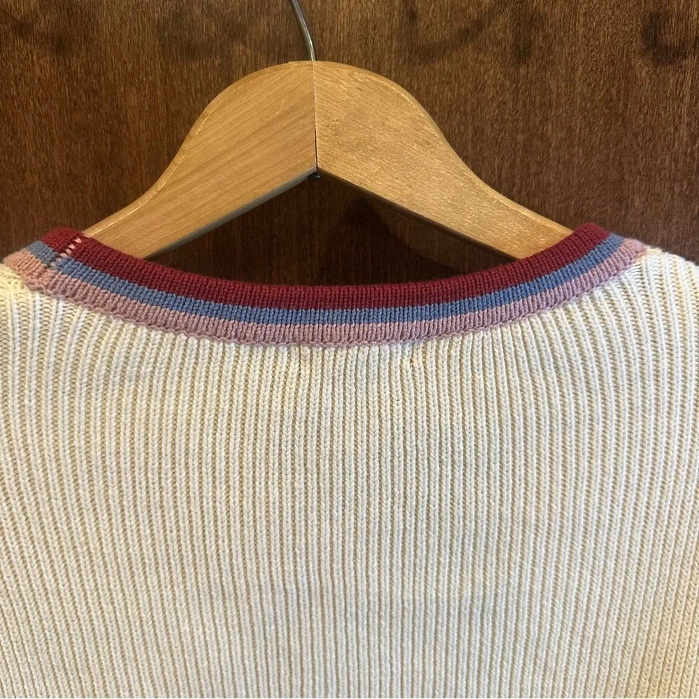 Classic V-Neck Cardigan with Colorful Trim - Picture 6 of 8
